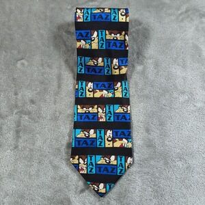 Vintage Tazmanian Devil Tie Mens Black Blue Silk Made Korea 90s Warner Bros New